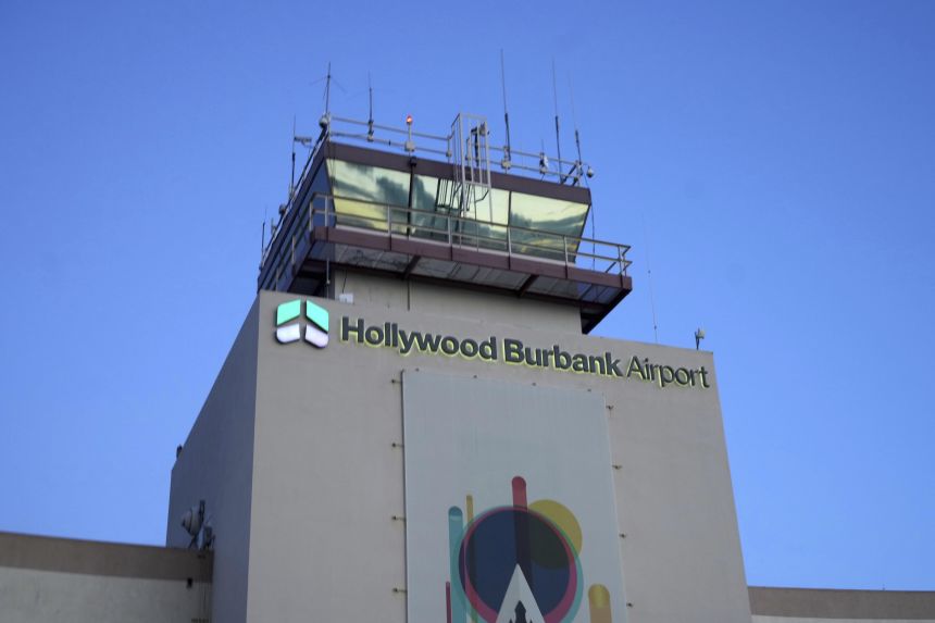 The air traffic control tower at Hollywood Burbank Airport on January 27 in Burbank, California.