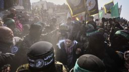 arbel yehoud is escorted by hamas and islamic jihad militants in khan younis, gaza, on thursday.