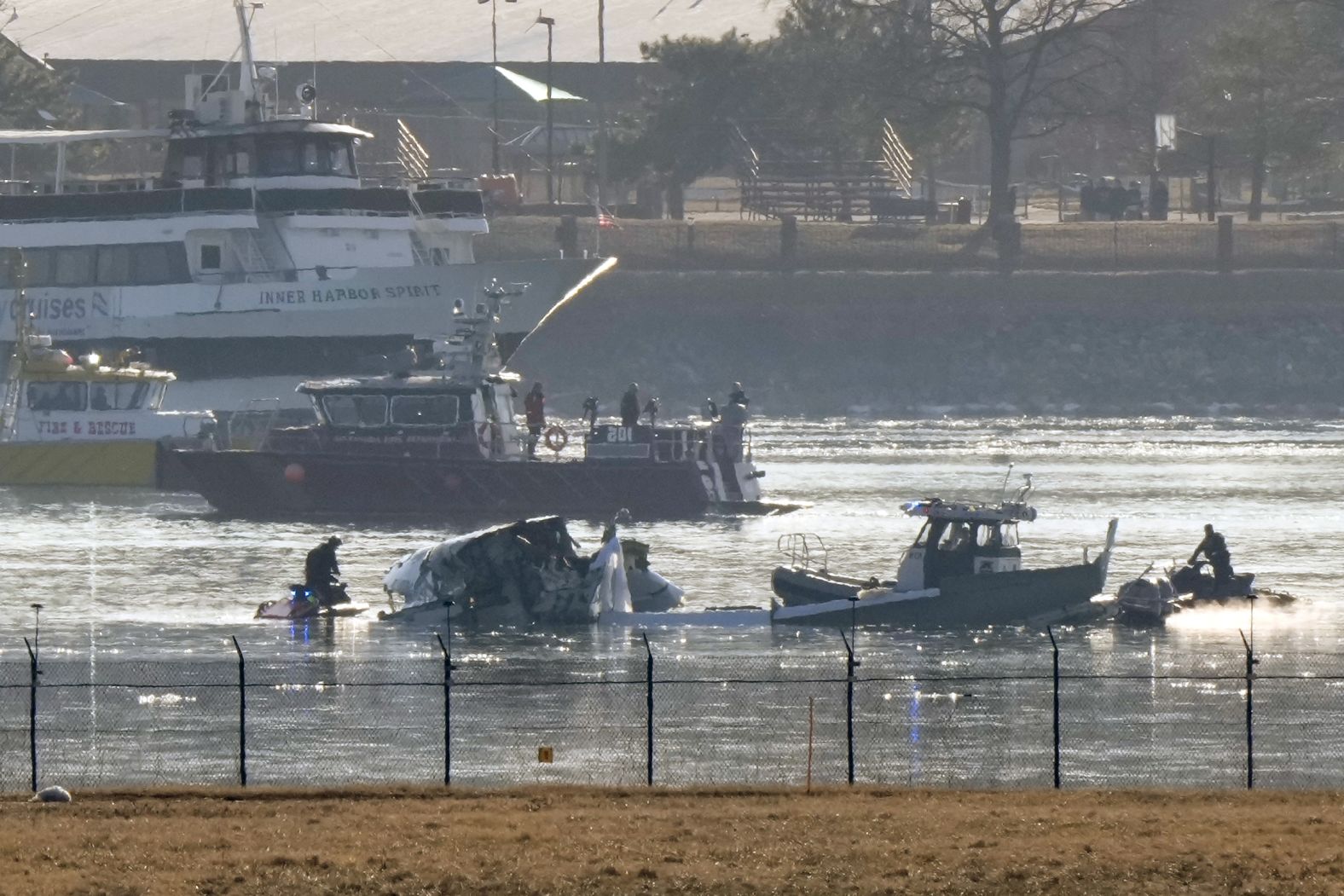 Search-and-rescue efforts take place in the Potomac on Thursday.