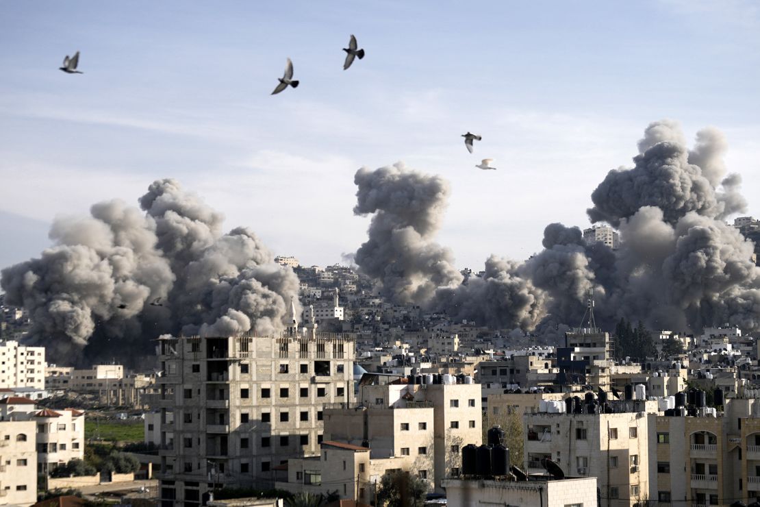 The Israeli military destroys buildings it says were used by Palestinian militants in Jenin on February 2.