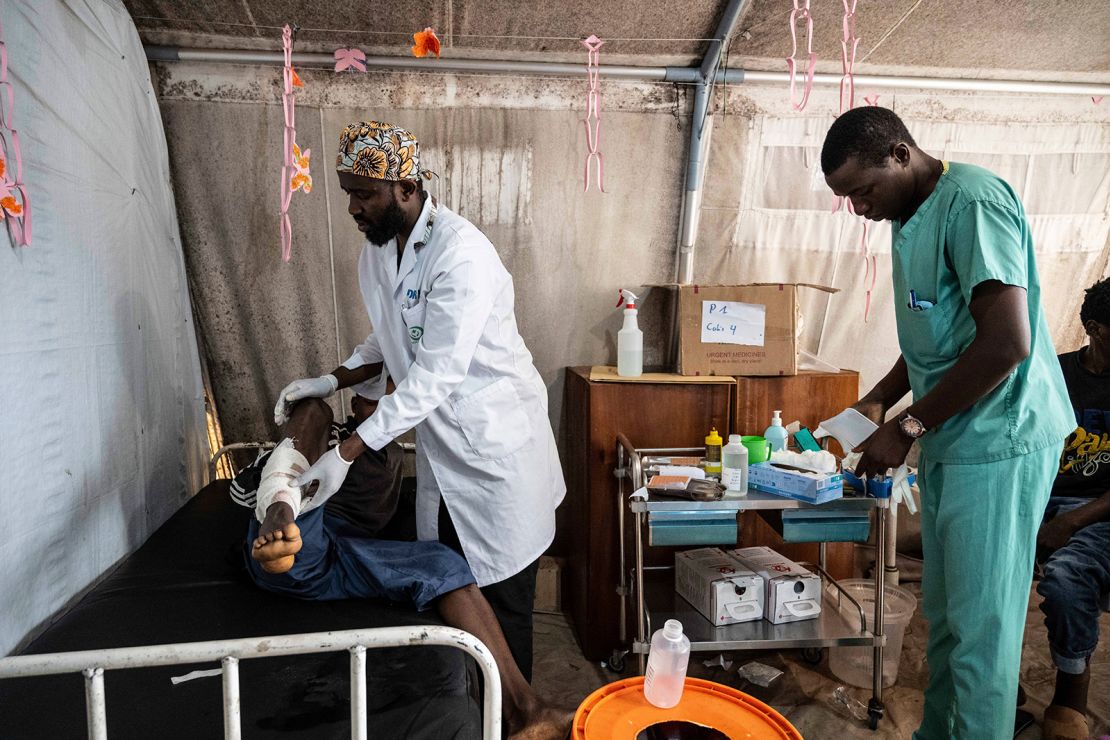 Medics treat a man wounded during fighting between Congolese government troops and M23 rebel forces in Goma's Kyeshero hospital on Saturday, February 1, 2025.