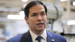 U.S. Secretary of State Marco Rubio speaks to the media during a visit to aircraft maintenance firm Aeroman in San Luis Talpa, El Salvador, Monday, Feb. 3, 2025. (AP Photo/Mark Schiefelbein, Pool)