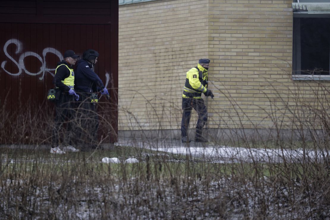 Police at the site of an incident on Campus Risbergska School.