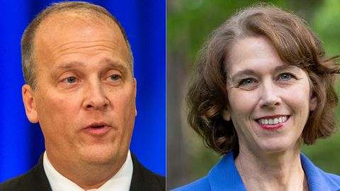 Brad Schimel, former Republican attorney general Brad Schimel, in Madison, Wisconsin, January 5, 2015, and Susan Crawford in June 2024.