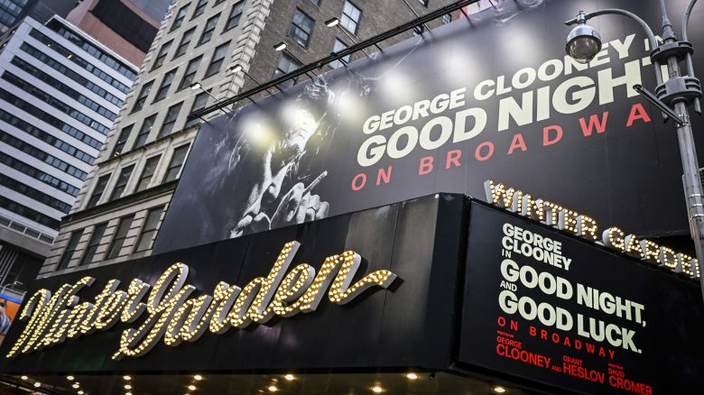 George Clooney announces the Broadway cast of "Good Night, and Good Luck," at the Winter Garden Theater in New York, New York, on Feb. 6, 2025. Clooney is making his Broadway debut in the stage adaptation of the critically acclaimed film.