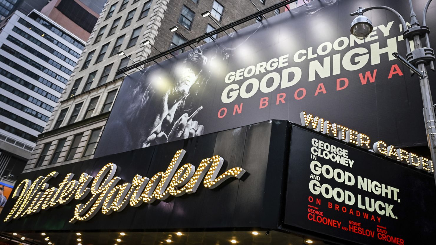 George Clooney announces the Broadway cast of "Good Night, and Good Luck," at the Winter Garden Theater in New York, New York, on Feb. 6, 2025.