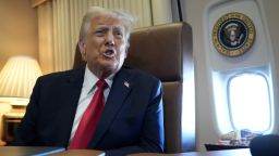President Donald Trump speaks to reporters aboard Air Force One where Trump signed a proclamation declaring Feb. 9 "the first ever Gulf of America Day," as he travels from West Palm Beach, Fla. to New Orleans, Sunday, Feb. 9, 2025.