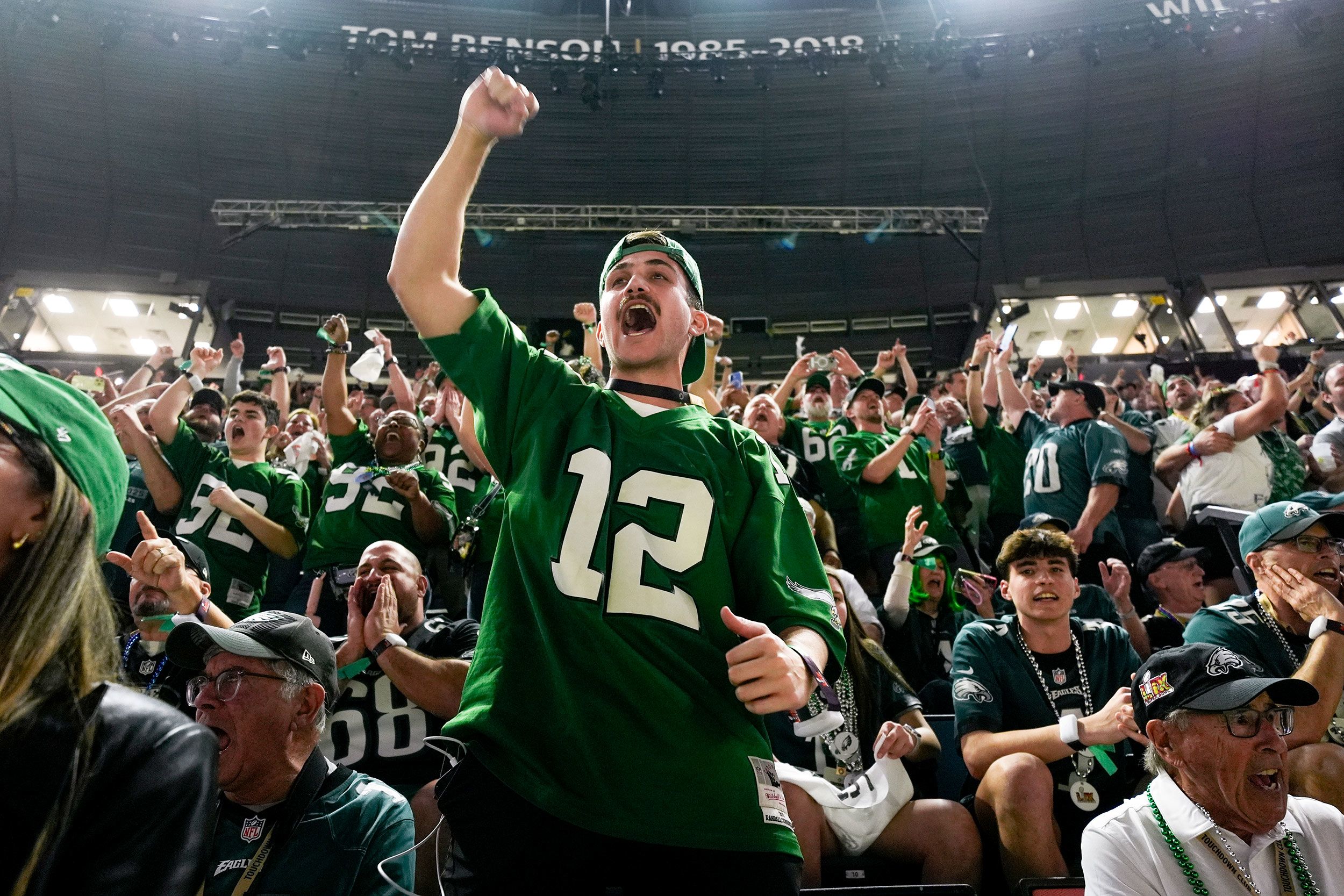 Eagles fans cheer on their team at the Superdome.