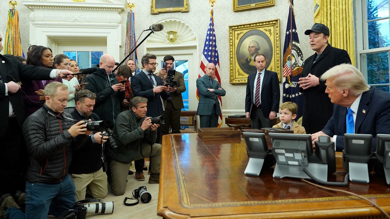 Elon Musk speaks during an event in the Oval Office as President Donald Trump and Musk's son X Æ A-Xii, listen at the White House, Tuesday, Feb. 11, 2025, in Washington. (Photo/Alex Brandon)