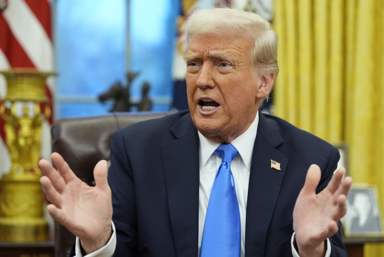 President Donald Trump speaks with reporters in the Oval Office at the White House, Tuesday, Feb. 11, 2025, in Washington. (Photo/Alex Brandon)