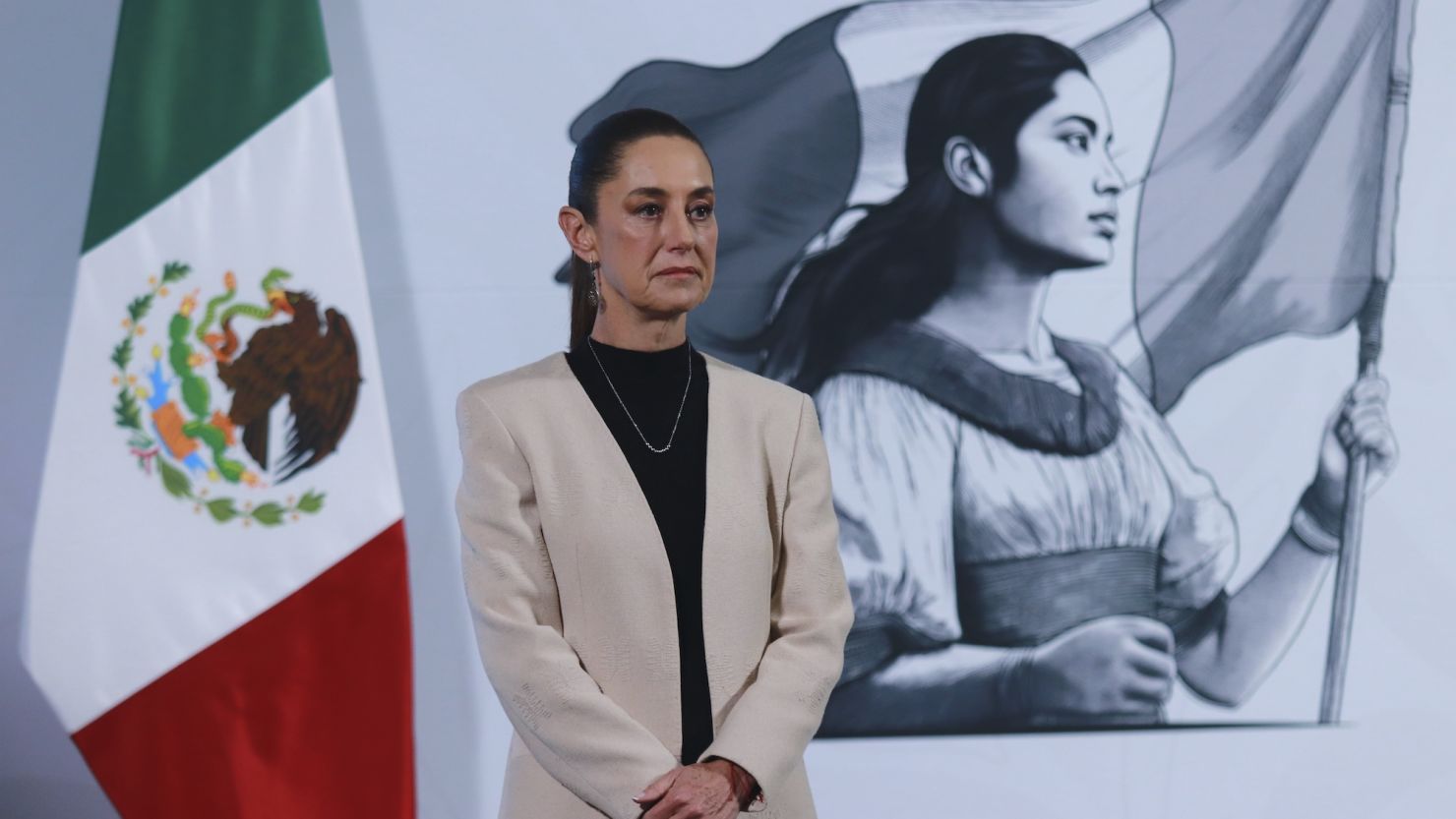 Mexico's President Claudia Sheinbaum Pardo speaks during a briefing conference in Mexico City, Mexico, on February 12, 2025.