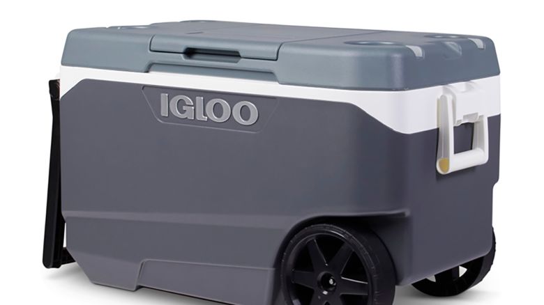 This photo provided by U.S. Consumer Product Safety Commission shows an Igloo 90 Qt. Flip & Tow Rolling Cooler that has been recalled across the U.S., Mexico and Canada due to a handle hazard that has resulted in a dozen fingertip injuries, including some amputations, on Thursday, February 13, 2025.