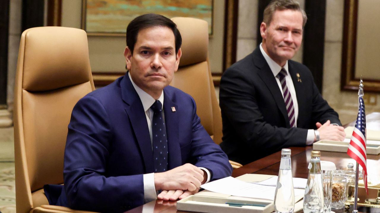 U.S. Secretary of State Marco Rubio sits next to U.S. National Security Advisor Mike Waltz during a meeting with Russian Foreign Minister Sergey Lavrov at Diriyah Palace, in Riyadh, Saudi Arabia, on Tuesday.