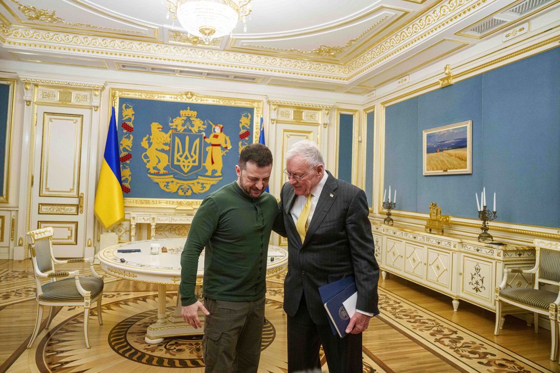 Ukraine's President Volodymyr Zelensky meets with US special envoy Keith Kellogg in Kyiv on February 20.