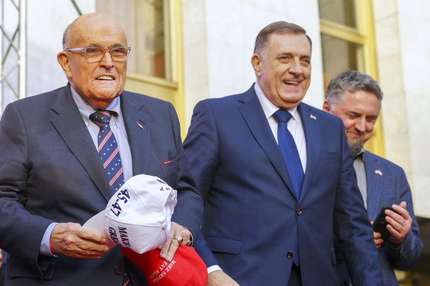 Former New York City mayor Rudy Giuliani attended a rally for Dodik in Banja Luka, February 25.