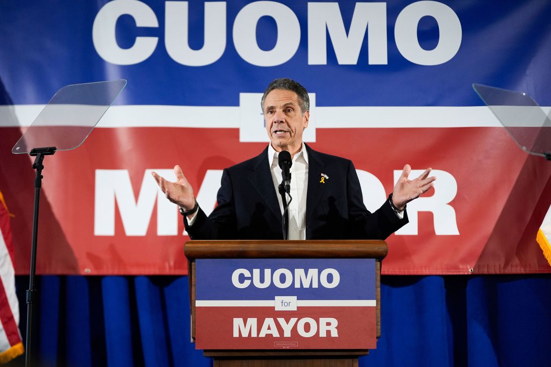 Former New York Gov. Andrew Cuomo speaks at the New York City District Council of Carpenters while campaigning for mayor of New York City on Sunday, March 2, 2025.