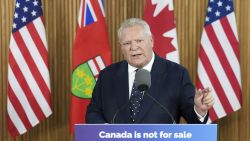 Ontario Premier Doug Ford holds a news conference regarding the new tariffs that the United States has placed on Canada, at Queen's Park in Toronto on Tuesday, March 4, 2025.