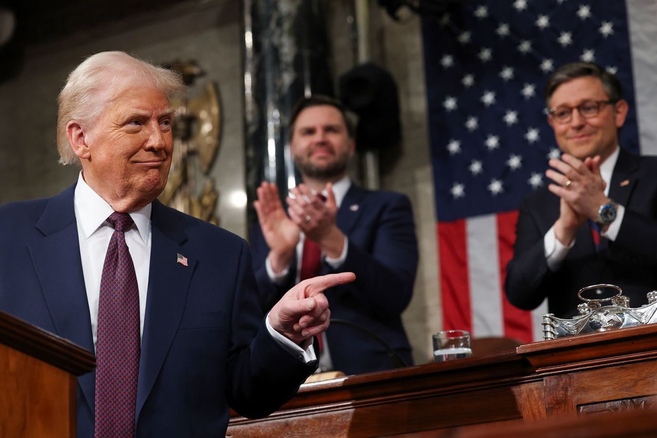 President Donald Trump gestures during his address to a joint session of Congress on Tuesday.