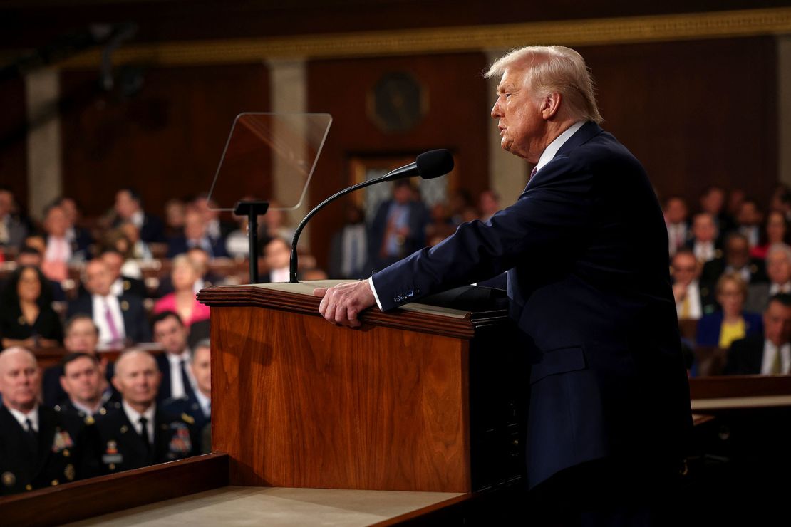 President Donald Trump addresses a joint session of Congress at the US Capitol on Tuesday.