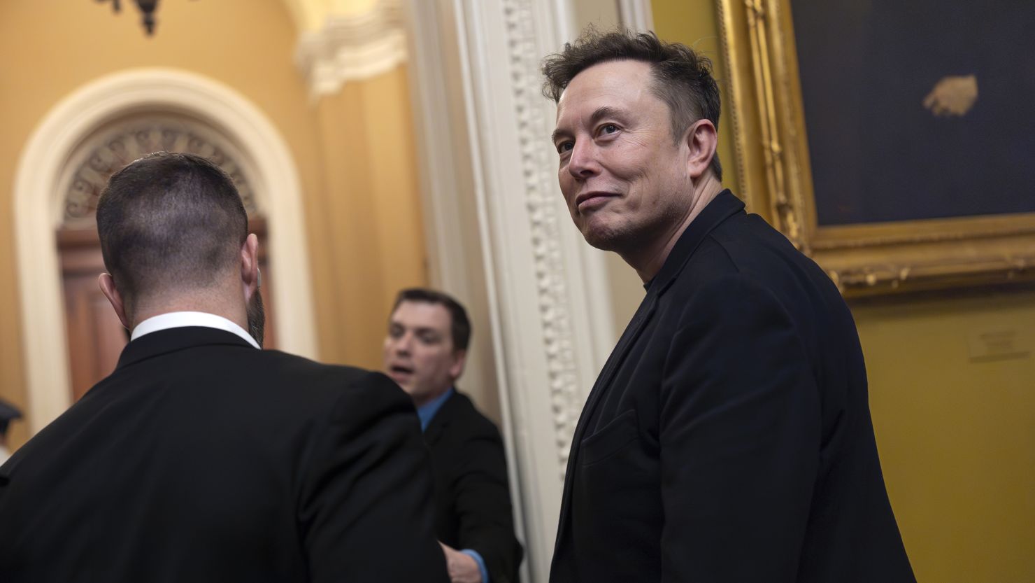 Elon Musk departs the Capitol following a meeting with Senate Republicans in Washington, DC, on March 5, 2025.