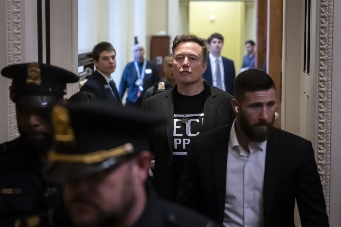 Elon Musk leaves after meeting with Senate Republicans, at the Capitol in Washington, Wednesday, March 5, 2025.