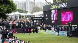 Jon Rahm of Legion XIII hits a shot from the first tee during the first round of the LIV Golf event in Hong Kong on March 7, 2025.