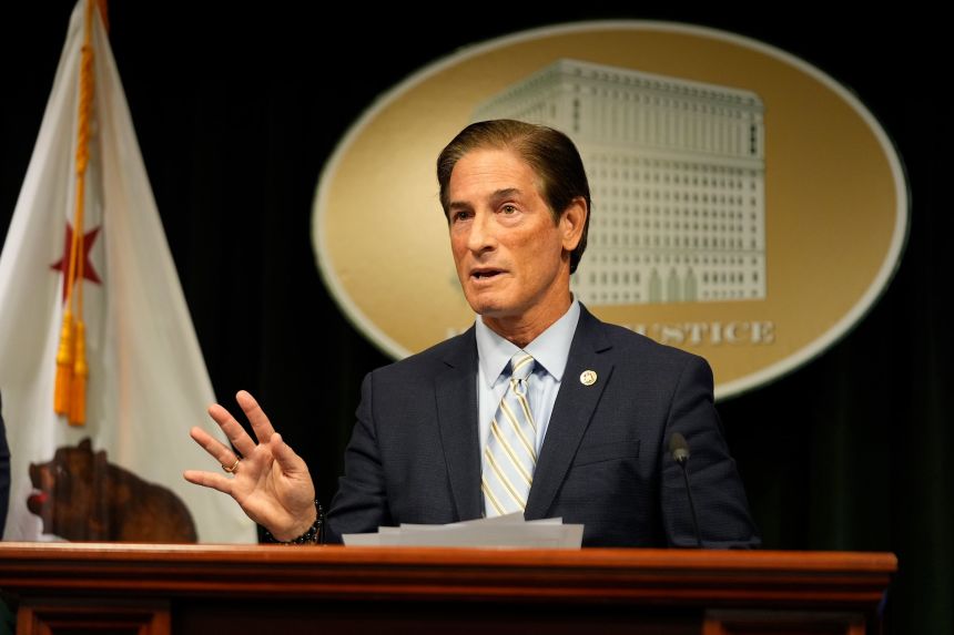 Los Angeles County District Attorney Nathan Hochman gives a news conference March 10.