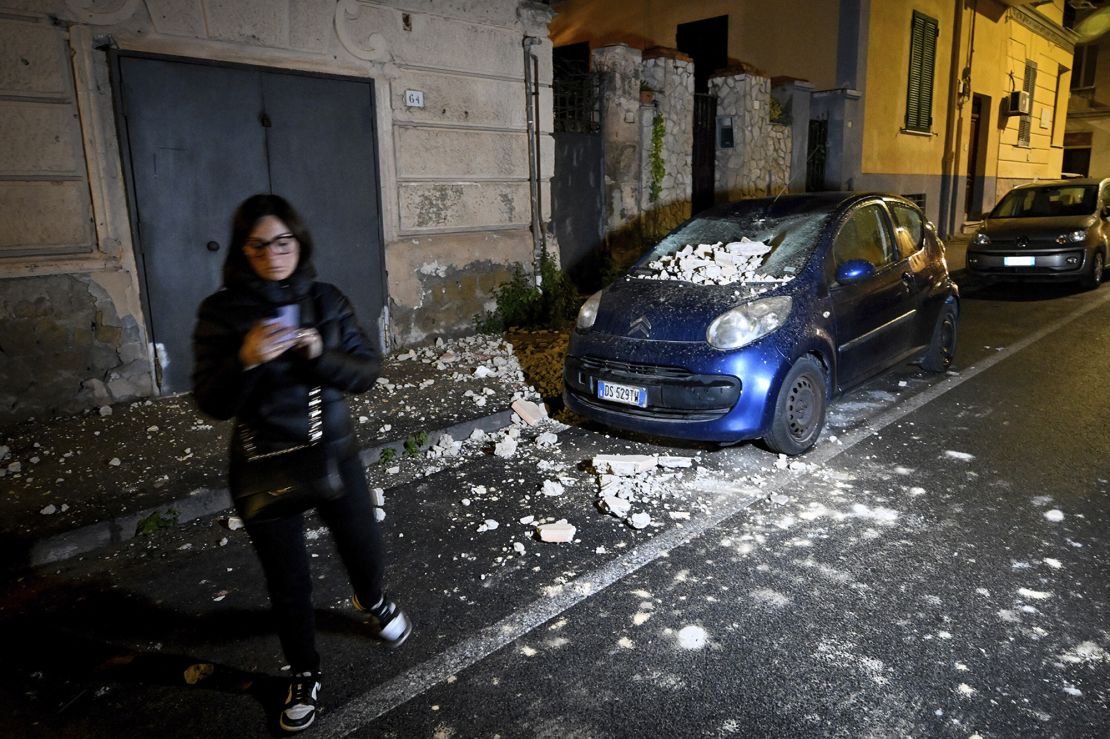 Debris on a car following an earthquake on Thursday.