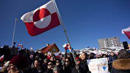 Protesters march in front of the US consulate in Nuuk, Greenland, on March 15, 2025.
