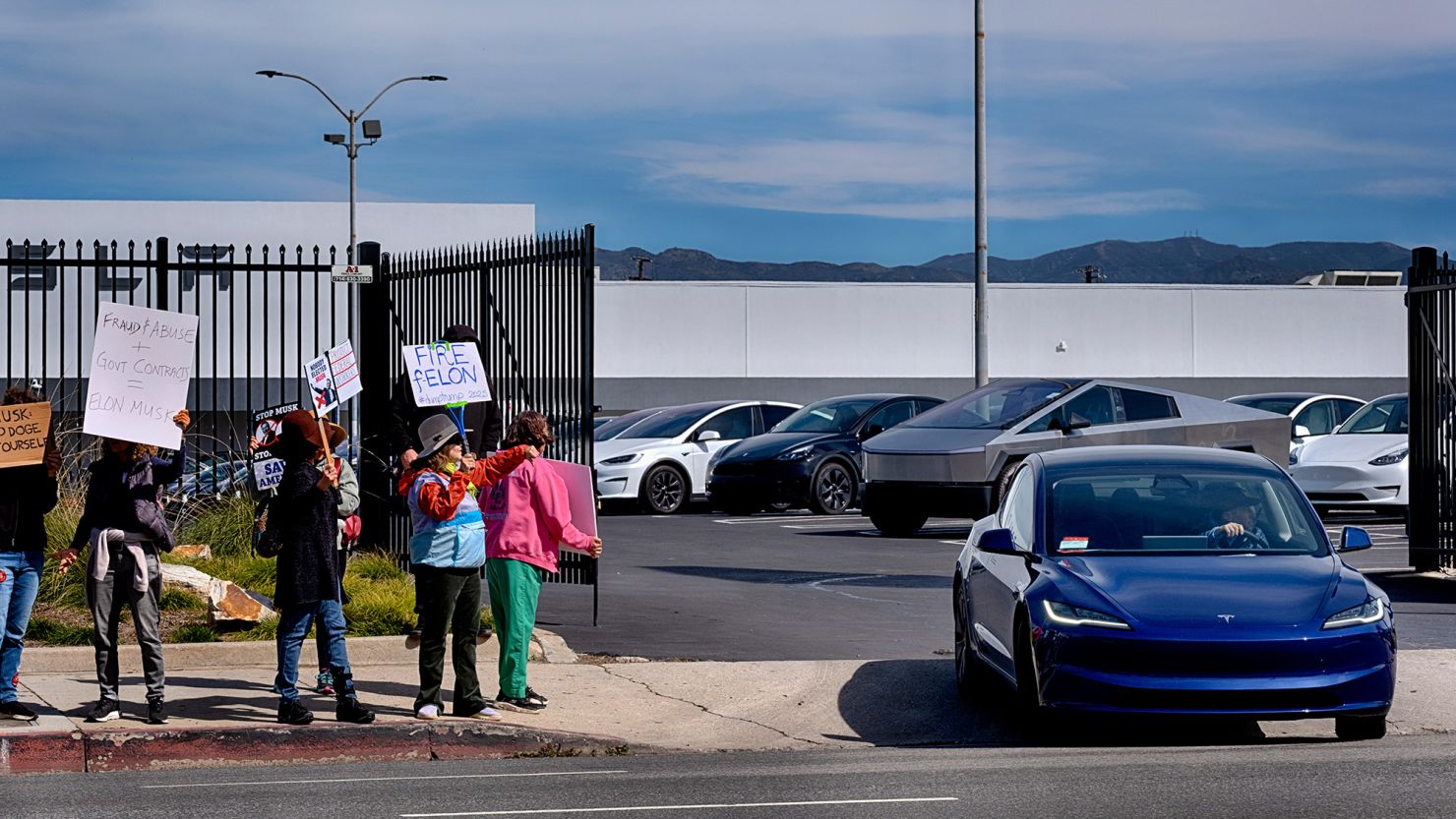 Hundreds gather outside Tesla showrooms in backlash to Elon Musk's role  with DOGE | CNN Business