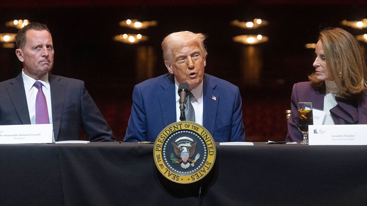 President Donald Trump attends a board meeting at the John F. Kennedy Center for the Performing Arts in Washington, on Monday, March 17, 2025.