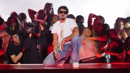 Bad Bunny performs during the iHeartRadio Music Awards, on Monday, March 17, 2025, at the Dolby Theatre in Los Angeles.