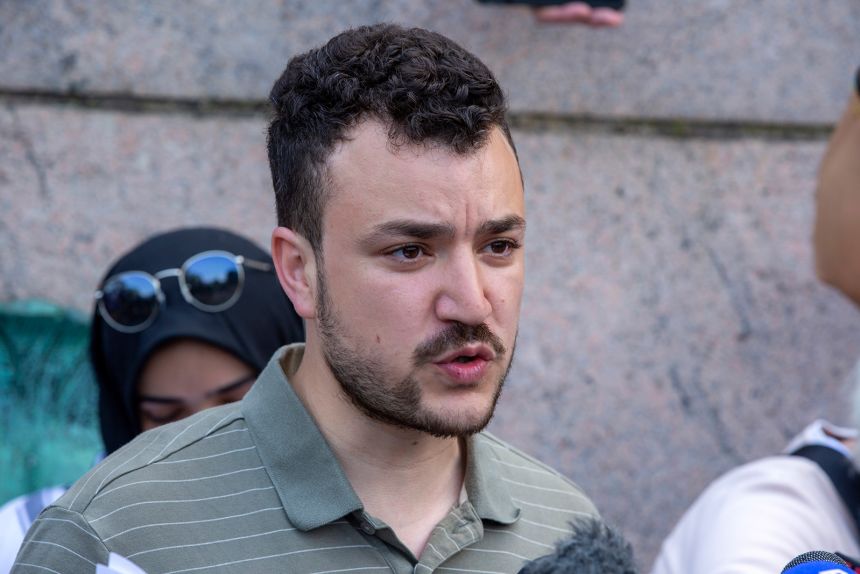 Student negotiator Mahmoud Khalil is seen at a pro-Palestinian protest encampment on the Columbia University campus in New York on April 29, 2024.