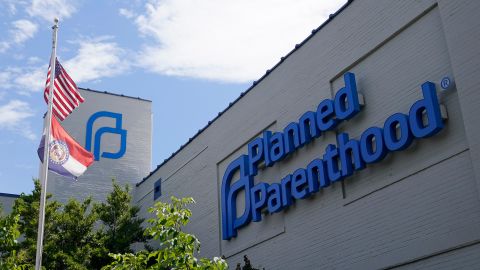 A Missouri and American flag fly outside Planned Parenthood in St. Louis, June 24, 2022.