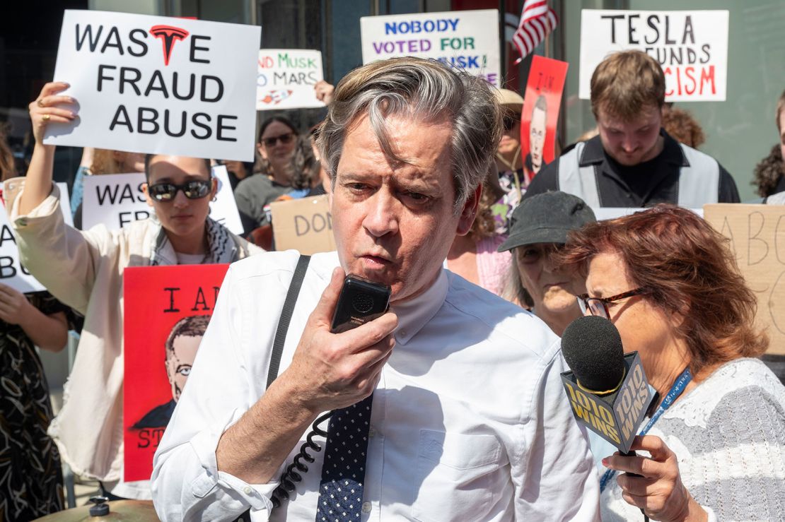 New York State Senator Brad Hoylman-Sigal, pictured during a Tesla Takedown rally outside the Manhattan Tesla showroom, has spoken up for Andry Hernández Romero.