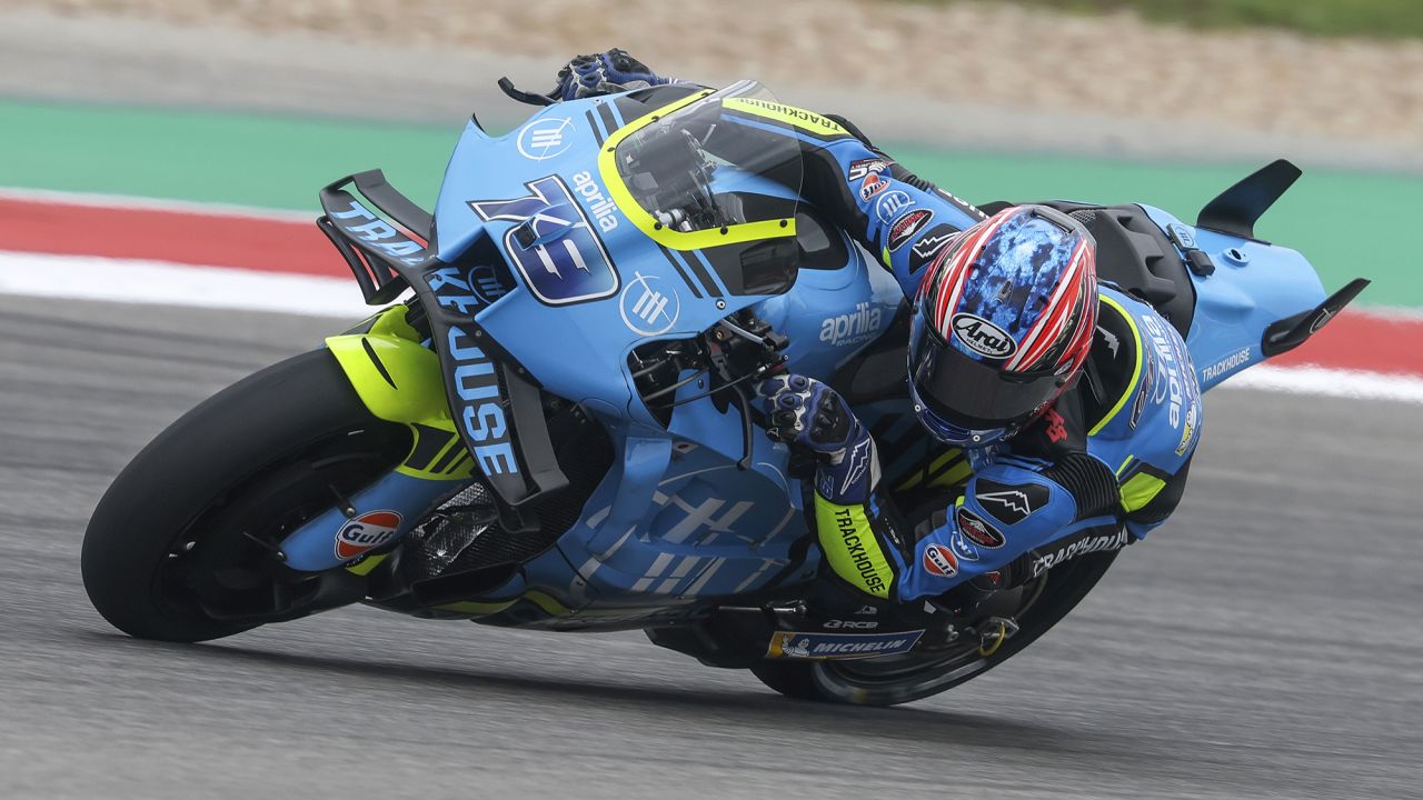 AUSTIN, TX - MARCH 30: Ai Ogura (79) of Japan and Trackhouse MotoGP Team exits turn 15 during the Warm Up session ahead of the MotoGP Red Bull Grand Prix of the Americas on March 30. 2025, at Circuit of The Americas in Austin, Texas. (Photo by David Buono/Icon Sportswire) (Icon Sportswire via AP Images)