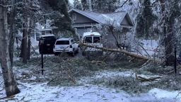 En esta fotografía proporcionada por Interlochen Public Radio, la lluvia helada derribó árboles en una casa cerca de Petoskey, Michigan, el domingo.