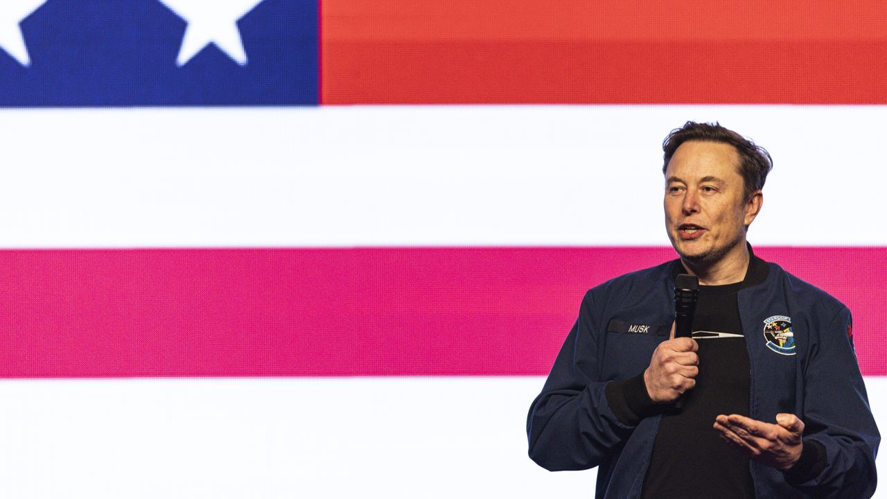 Elon Musk speaks during a town hall Sunday, March 30, 2025, in Green Bay, Wis.