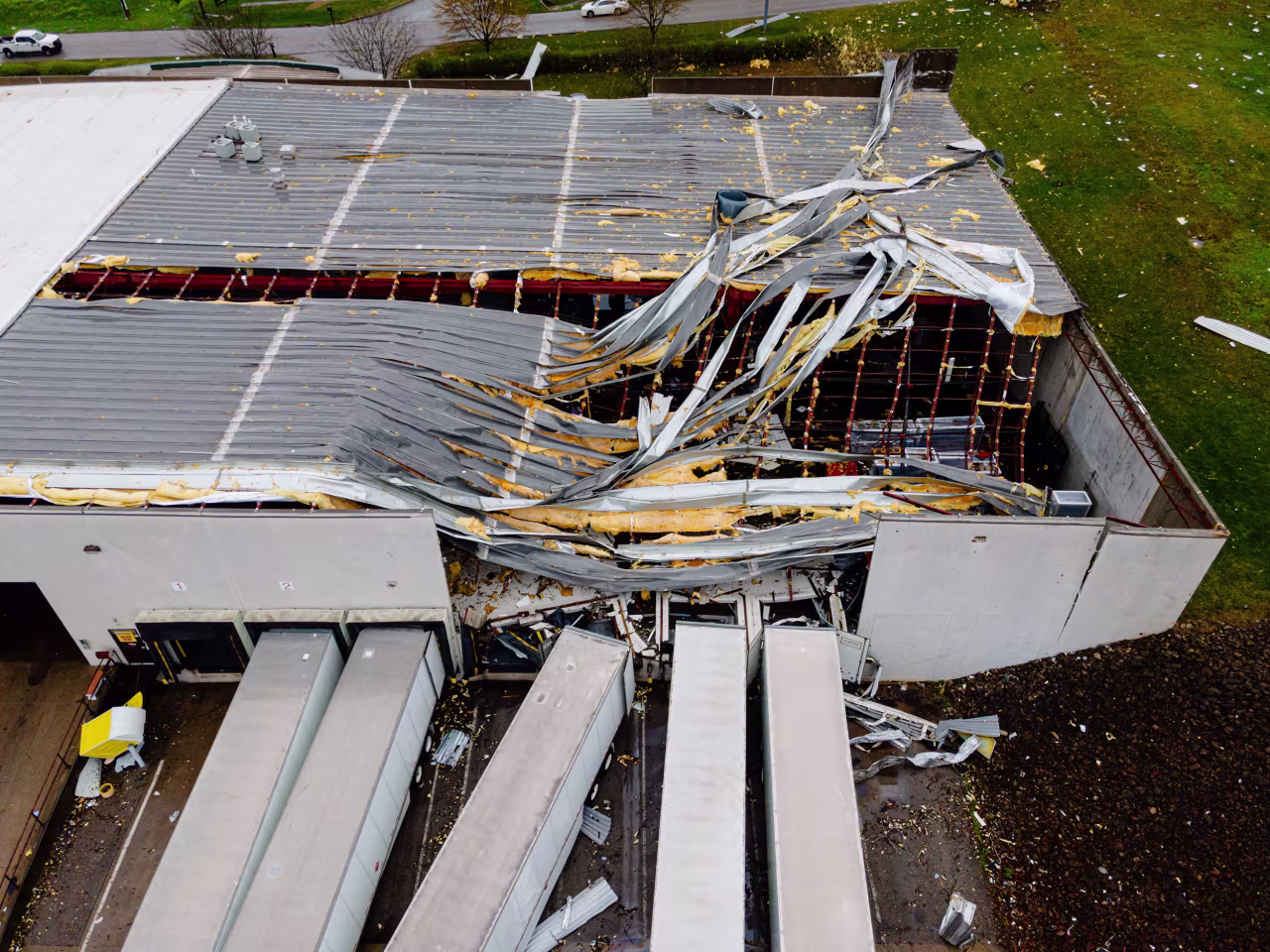 Storm damage is seen at J & J Transportation on Thursday in Jeffersontown.