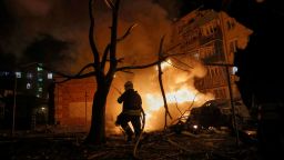 Firefighters put out a fire following Russia's drone attack in Kharkiv, Ukraine, late Thursday, April 3, 2025. (AP Photo/Yevhen Titov)