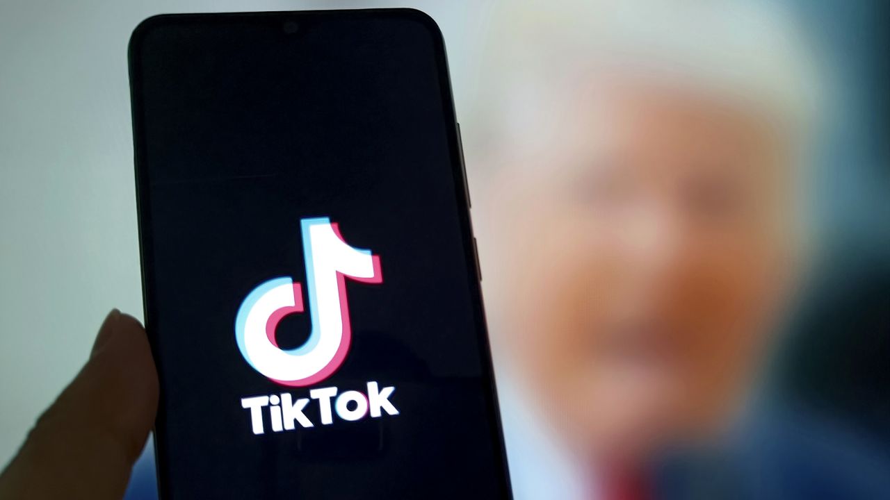 SUQIAN, CHINA - MARCH 27: In this photo illustration, the logo of TikTok is displayed on a smartphone screen on March 27, 2025 in Suqian, Jiangsu Province of China. US President Donald Trump announced on April 4 that he will again postpone enforcement of the TikTok sale-or-ban law for 75 days. (Photo by VCG/VCG via AP )