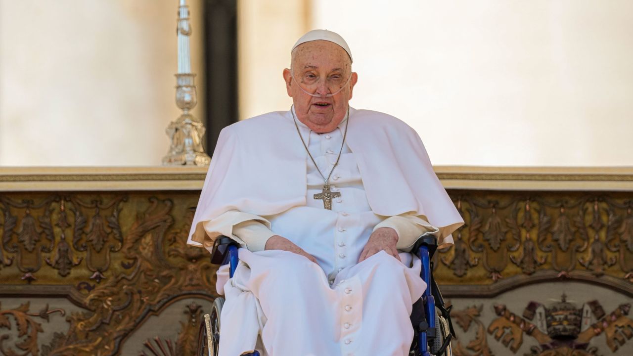 Pope Francis arrives at the end of a mass in St. Peter's Square at The Vatican, on Sunday, April 6, 2025.