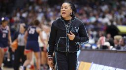 TAMPA, FL - APRIL 06: South Carolina Gamecocks head coach Dawn Staley reacts during the 2025 NCAA Div I Women's Championship game between UConn Huskies and South Carolina Gamecocks on April 6, 2025, at Amalie Arena in Tampa, FL. (Photo by M. Anthony Nesmith/Icon Sportswire) (Icon Sportswire via AP Images)