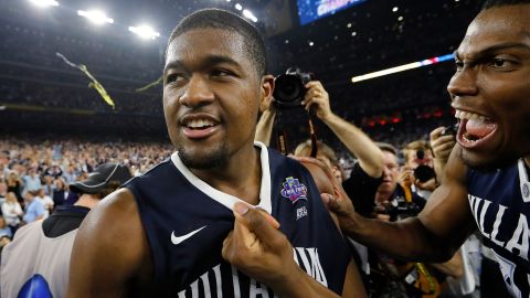 Villanova forward Kris Jenkins celebrates after the NCAA championship game in 2016.