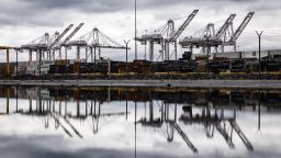 Ship-to-shore cranes reach into the sky at the Port of Baltimore on April 12, 2025 in Baltimore, Maryland. The escalating trade war between the United States and China continued as China increased their tariffs on U.S. goods to 125% after Trump increased the tariffs on Chinese goods to 145% last week.