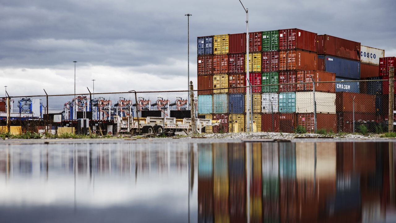 Shipping containers in the container yard at the Port of Baltimore in Maryland, pictured on April 12, 2025.