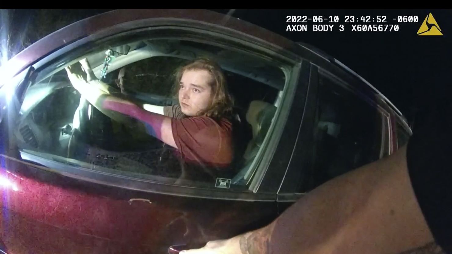 This image provided by Clear Creek County Sheriff's Office shows video camera footage of the police encounter with Christian Glass on June 10, 2022, in Silver Plume, Colorado.