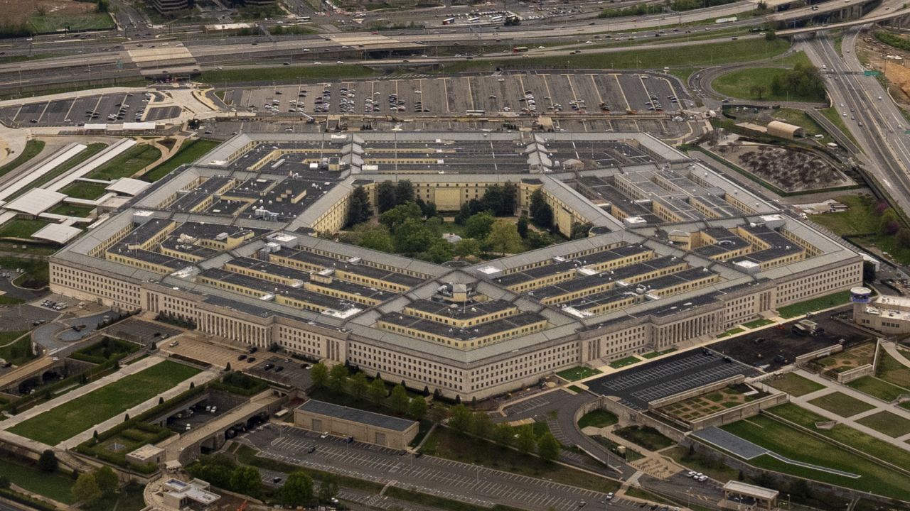 The Pentagon is seen from above. The Pentagon in Arlington, Virginia, is the U.S. Department of Defense headquarters and one of the world's largest office buildings. Built during World War II, it symbolizes U.S. military power. Despite its vast size, its layout allows travel between points in under 10 minutes, and it houses a memorial for 9/11 victims. (Photo by Jen Golbeck / SOPA Images/Sipa USA)(Sipa via AP Images)