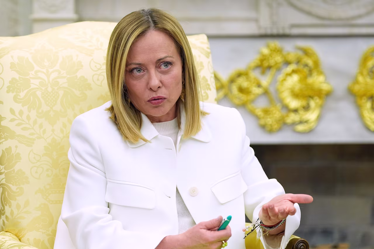 Italy's Prime Minister Giorgia Meloni speaks as she meets with President Donald Trump in the Oval Office of the White House on Thursday.
