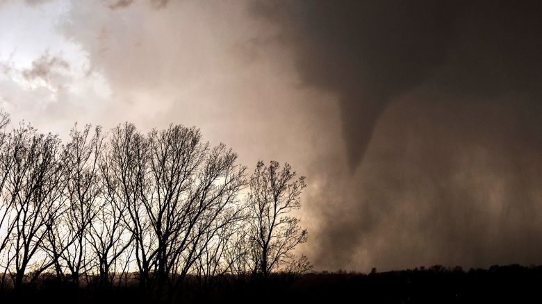 A tornado is seen just north of Omaha, Nebraska, on April 17, 2025.